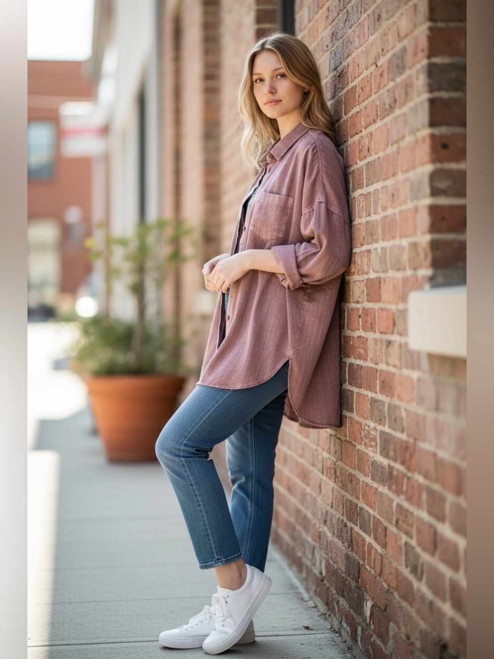 DO+BE Washed Mauve Casual Button-Down Shirt